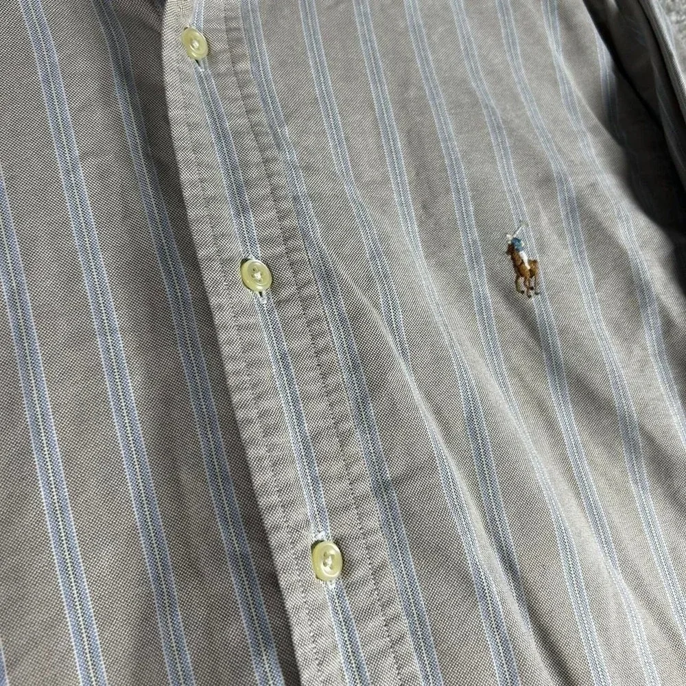 Men's vintage Polo Ralph Lauren tan and blue striped long sleeve button up L